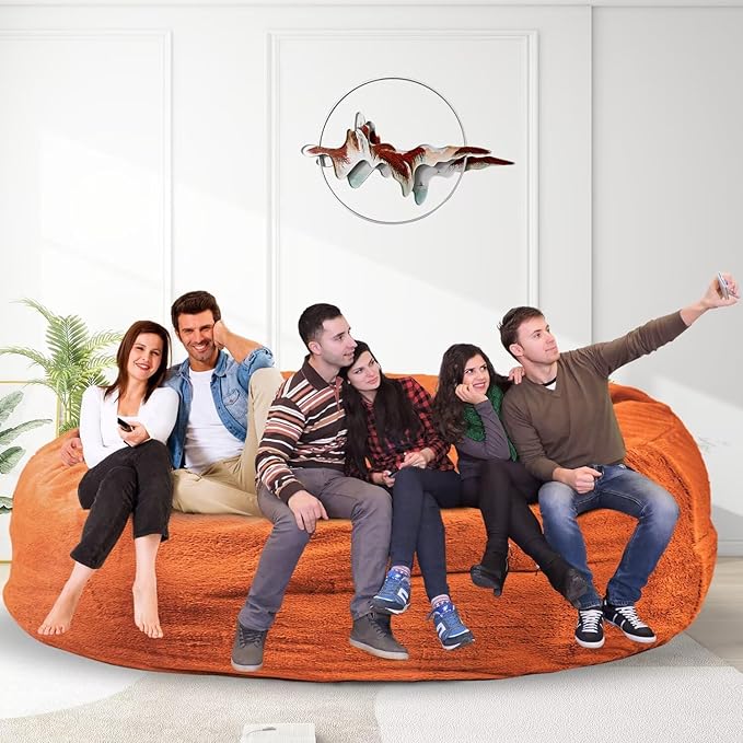 Bean Bag Chair for Adults 8FT,Soft Removable Cover for Teens/Girls Bedroom,Fluffy Giant Round Floor Beanbag Lounger Chairs (No Filler,Orange)-Ruum Studio Home