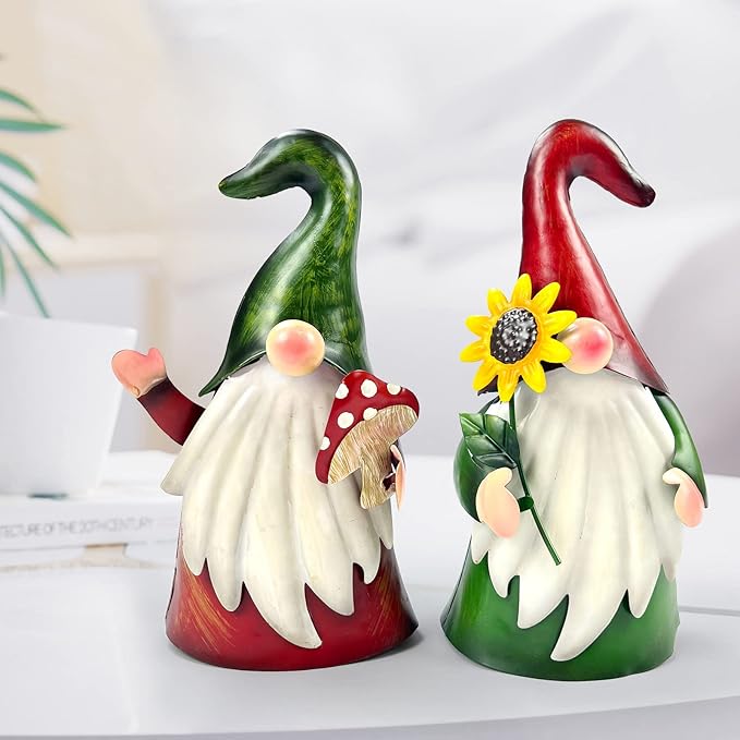 HONGLAND Metal Gnome Yard Art Outdoor Gnomes Garden Statue 18 Inch Gnome Figurine Decorative Stakes for Holiday Christmas Lawn Patio Yard Garden Decor-2 PCS-Ruum Studio Home
