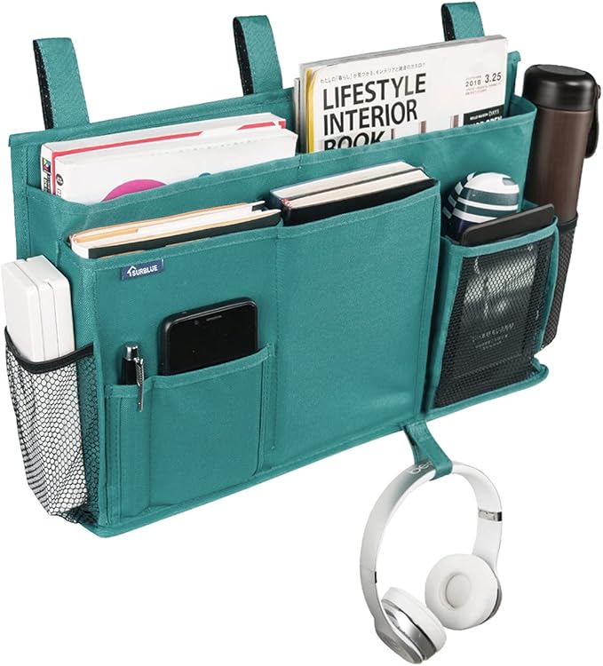 Surblue Caddy Hanging Organizer Bedside Storage Bag for Bunk and Hospital Beds, Teal, L-Ruum Studio Home