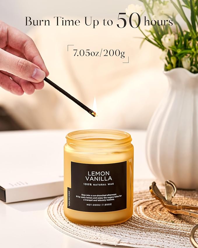 M&SENSE Lemon Vanilla Scented Slow Burning Candles for Home Scented, All Natural Soy Candles 7.05oz 50 Hours Slow Burning in Glass Jar, Stress Relief Gifts for Women and Men-Ruum Studio Home