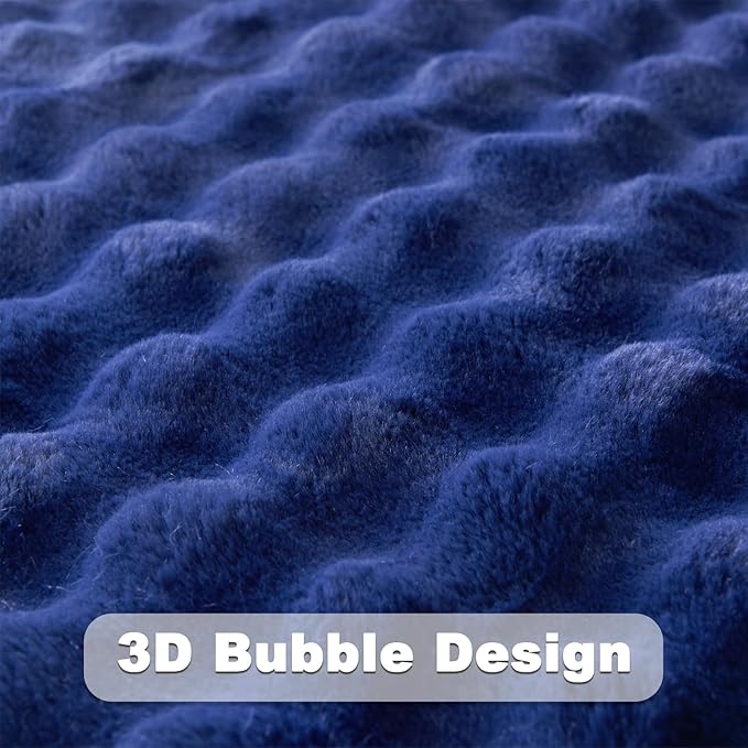 NEWCOSPLAY Faux Fur Throw Blanket Dark Navy Bubble Blanket Thick Warm Soft for Couch Sofa Bed 550GSM (Dark Navy, Throw(50"x60"))-Ruum Studio Home