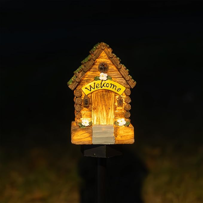 Dazzle Bright Fairy Garden House, 16" Glow in The Dark Cottage with Solar LED Light, Beautiful Miniature Garden Decoration for Indoor or Outdoor Gardens-Ruum Studio Home