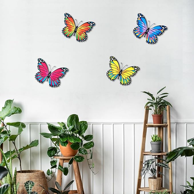 Oraytteo Metal Butterfly Wall Outdoor Decor - 4pcs 9.8inch Hanging Butterflies Wall Art Sculptures for Indoor and Outdoor Fence Patio Yard Home Wall Decorations, Gift for Mom Dad Friends-Ruum Studio Home