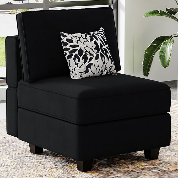 Belffin Modular Sofa Middle Module with Storage Accent Armless Chair for Modular Sectional Sofa Couch Velvet Black-Ruum Studio Home