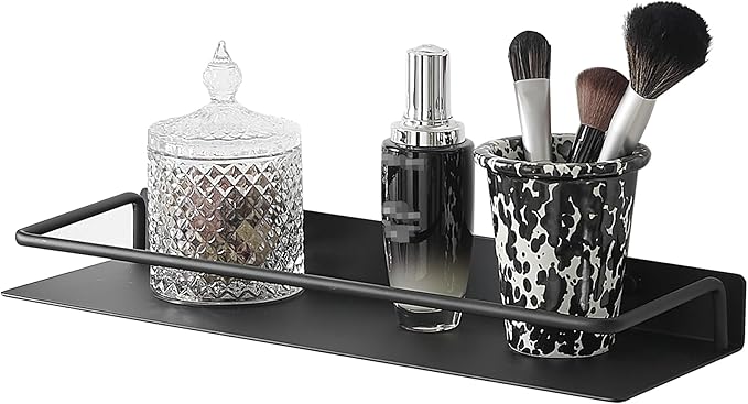 JOOM Metal Wall Floating Shelf - Metal Wall Shelf, Black Floating Shelf, Small Bathroom Shelf, (Black, 16Inch)-Ruum Studio Home