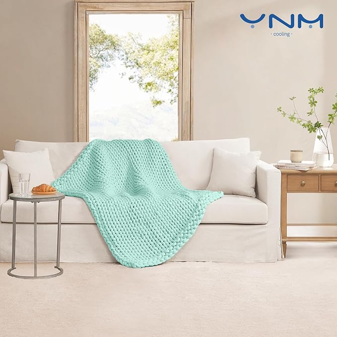 YnM Cooling Chunky Throw Blanket, Medium-Weight, Hand Knitted, Skin Friendly, Ventilated and Breathable, Machine Washable, Home Décor Piece for Couch, Sofa and Bed (Menthe Green, 60x80 Inch)-Ruum Studio Home