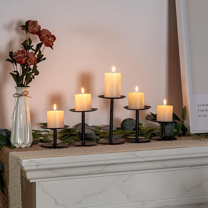 Homemory Holloween Candle Holders for Pillar Candles Set of 5 (Black)-Ruum Studio Home