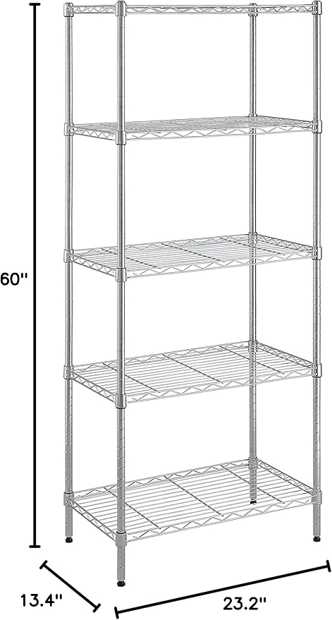 Amazon Basics 5-Shelf Adjustable, Storage Shelving Unit, (200 Pound Loading Capacity per Shelf), Steel Organizer Wire Rack, 23.2 x 13.4 x 60 inches (LxWxH), Chrome-Ruum Studio Home