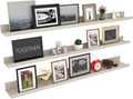 Giftgarden 47 Inch Floating Shelves for Wall Creamy White Beige Wood-Grain, Long Picture Ledge Large Wooden Photo Shelf for Living Room Bedroom Nursery Office, Set of 3 Different Sizes-Ruum Studio Home