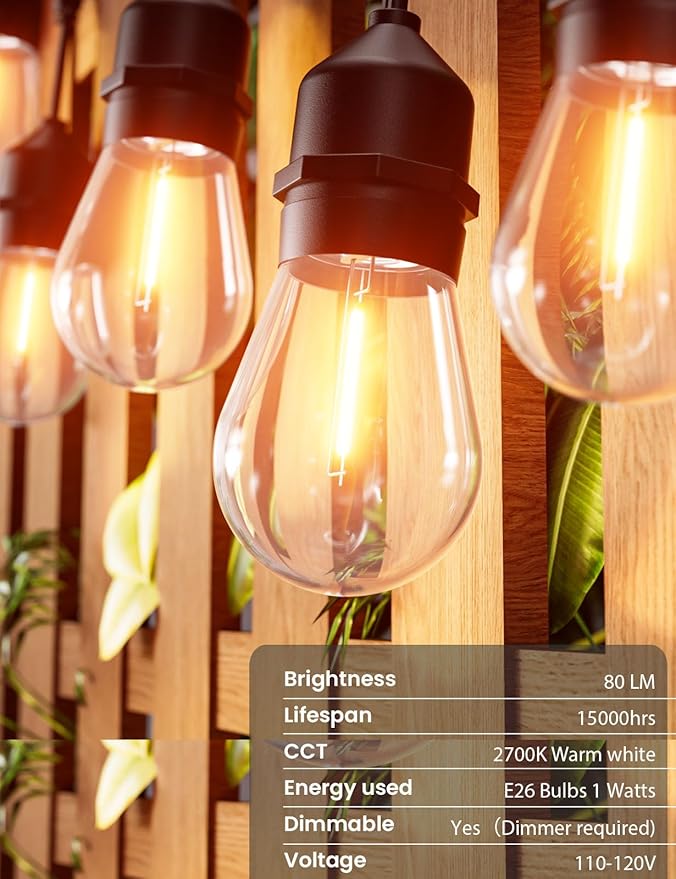 Svater Outdoor Led String Lights 75 FT, Patio Lights for Outside with 26pcs S14 Shatterproof Bulbs, IP65 Waterproof Commercial Grade Market Light, 1 Watt E26 Dimmable 2700K Warm White-Ruum Studio Home