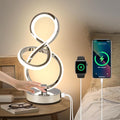 Modern Table Lamp, LED Bedside lamp with USB C+A Ports, Touch Stepless Dimmable Nightstand lamp, Unique Spiral Table lamp for Bedroom Living Room Home Office, LED Spiral lamp, Silver-Ruum Studio Home