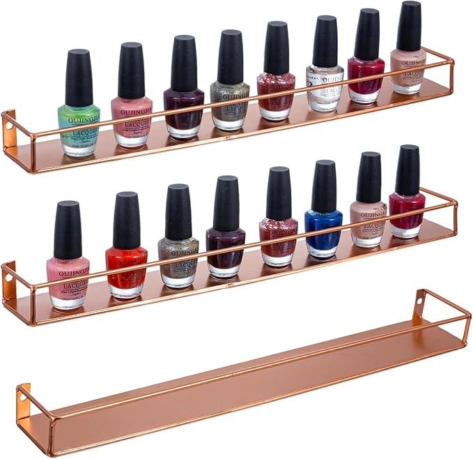 MyGift Modern Copper Metal Wall Mounted Display Racks, Set of 3-Ruum Studio Home