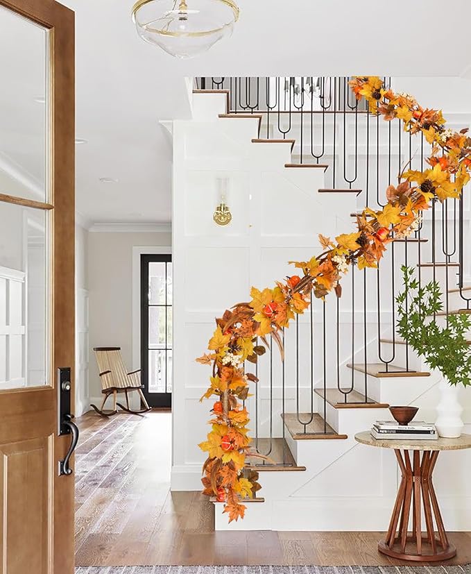 DearHouse Fall Maple Leaves, 6ft Artificial Autumn Foliage Thanksgiving Decor for Home, Wedding, Fireplace, Party, Christmas (Yellow&Brown)-Ruum Studio Home