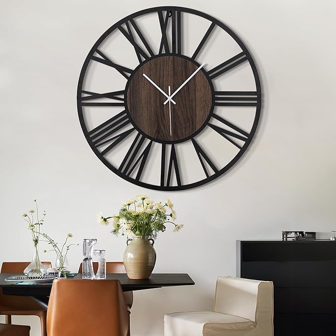 LEIKE 32" Oversized Large Wall Clocks,Silent,Non Ticking,Battery Operated Modern Round Big Wood Decorative Metal Wall Clock for Living Room, Bedroom,Kitchen,Farmhouse,Office Decor - Black,32 Inch-Ruum Studio Home