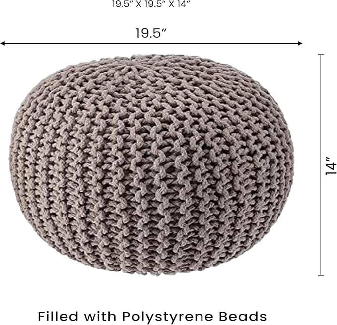 REDEARTH Round Pouf Foot Stool Bean Bag Ottoman - Hand Knitted Boho Pouffe - Home Decor Poof - Stuffed Foot Rest for Living Room - Nursery - Bedroom - Patio (19.5"x19.5"x14") - Taupe-Ruum Studio Home