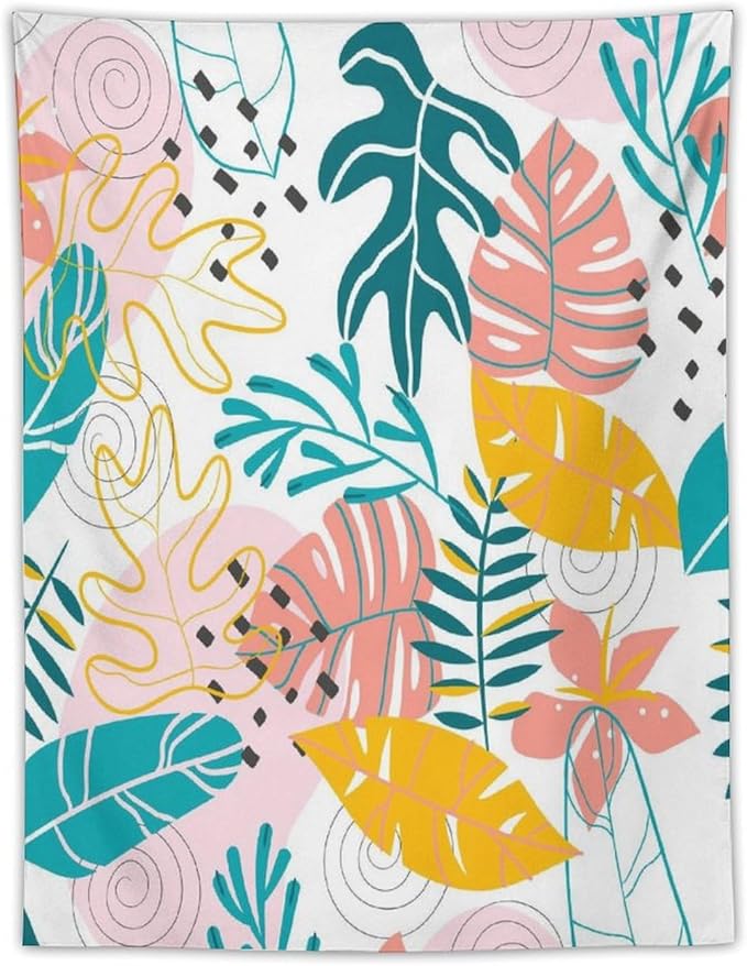 ICMOLYYENLO Tropical Green Leaves Tapestry, Exotic Leaves Beautiful Bedroom Wall Hanging, Floral Poster Blanket for Bedroom Living Room Dormitory Apartment 60x80 Inch-Ruum Studio Home