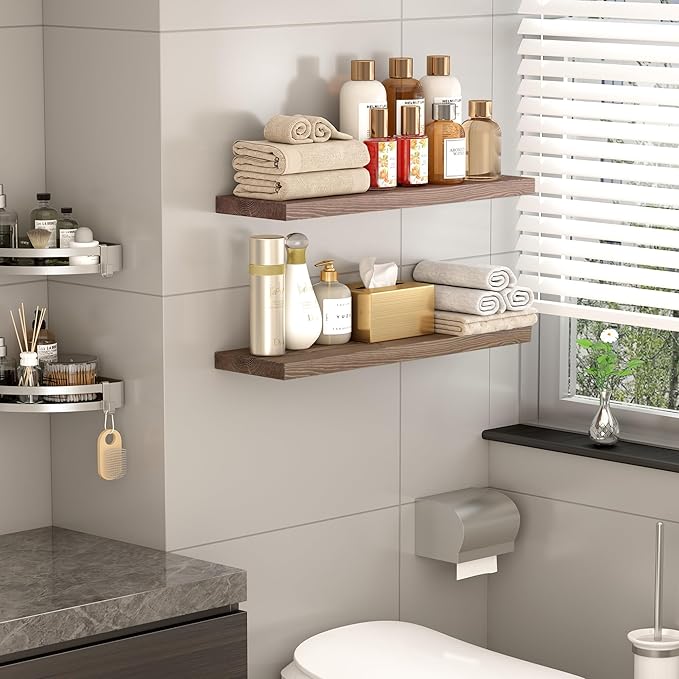 BGMG 30 inch Walnut Floating Shelves for Wall Set of 2,High End Solid Real Wood 30 in Floating Shelf,Rustic Wooden Wall Mount Shelves,Heavy Duty Bracket,30x6.7x1.25 inch-Ruum Studio Home