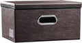 PRANDOM Collapsible Storage Box with Lid [1-Pack] Leather Fabric Foldable Storage Bin Organizer Container Basket Cube with Cover for Home Bedroom Closet Office Nursery Brown (13.6x9.6x6.9)-Ruum Studio Home
