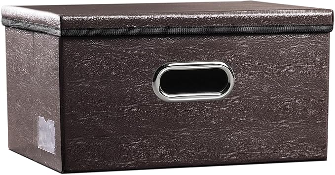 PRANDOM Collapsible Storage Box with Lid [1-Pack] Leather Fabric Foldable Storage Bin Organizer Container Basket Cube with Cover for Home Bedroom Closet Office Nursery Brown (13.6x9.6x6.9)-Ruum Studio Home