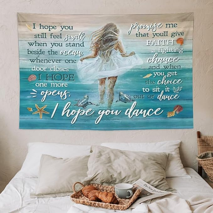 Coastal Beach Tapestry I Hope You Dance Tapestry Wall Hanging for Bedroom Sea Turtle Tapestries Aesthetic Wall Decor for Home Dorm Living Room 40"x60"-Ruum Studio Home