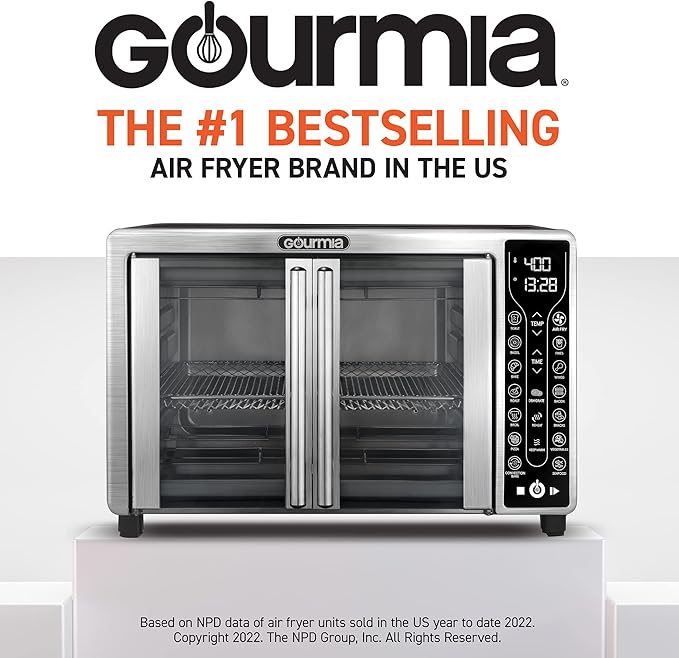 Gourmia Toaster Oven Air Fryer Combo 17 cooking presets 1700W french door digital air fryer oven 24L capacity accessories, convection rack, baking pan tray recipe book GTF7655,Large,Stainless Steel-Ruum Studio Home