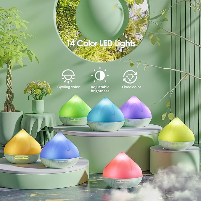 Aroma Diffuser with Essential Oils Set, 500 ML Essential Oil Diffuser with Remote Control, Humidifier with 14 Color Lights for Large Room, 4 Timer Setting, Auto Shut-Off Green-Ruum Studio Home