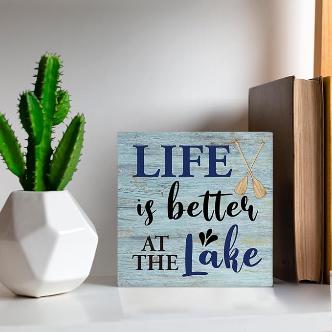 Lake House Decor Summer Lake Decorations Lake Life Wooden Sign Rustic Home Decor 5 x 5 Inches-Ruum Studio Home