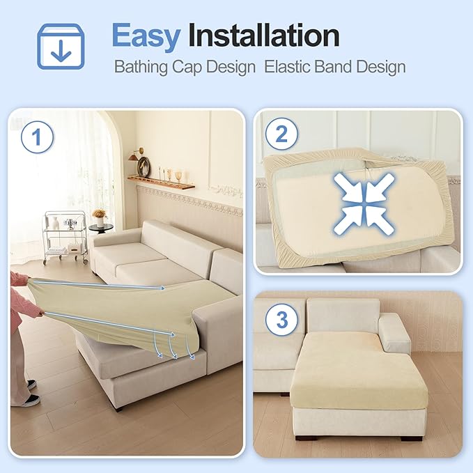 Chaise Cushion Cover for Sectional Sofa, Softer Chenille Sofa Cover for L Shaped Couch (Left or Right Facing), Stretch Chaise Couch Slipcover (Only 1 Piece, Beige)-Ruum Studio Home