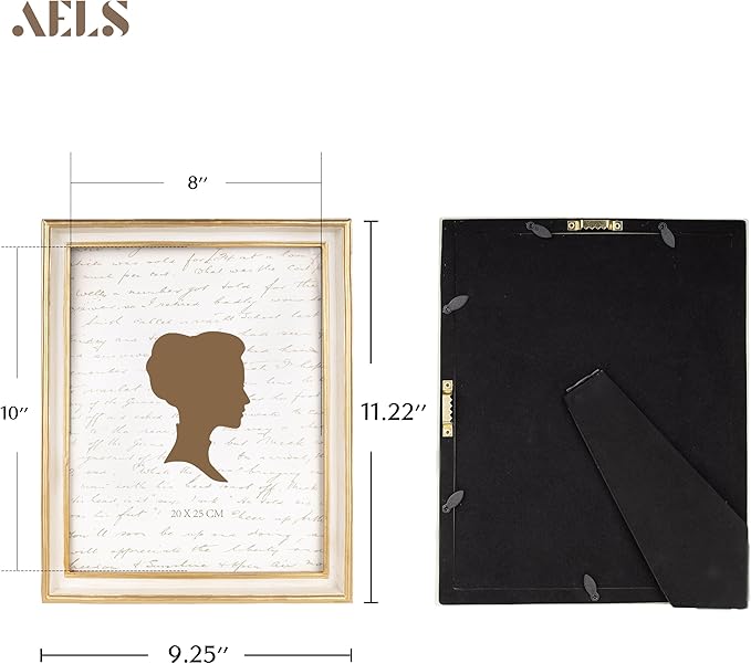 AELS 8x10 Inch Vintage Picture Frame, Elegant Antique Photo Frames with Glass Front, Photo Display, Tabletop Wall Hanging, Gift Ideas, Off-white with Gold Trim-Ruum Studio Home