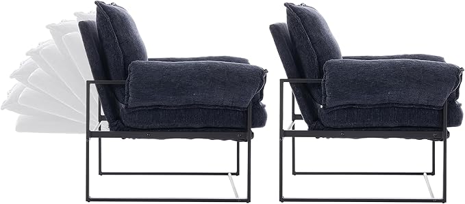 YISHENG Accent Chair with 6-Angle Adjustable Backrest, Chenille Fabric Living Room Chair Upholstered Lounge Chair, Modern Chair Cozy Reclining Chair for Reading Room, Set of 2 Dark Blue-Ruum Studio Home