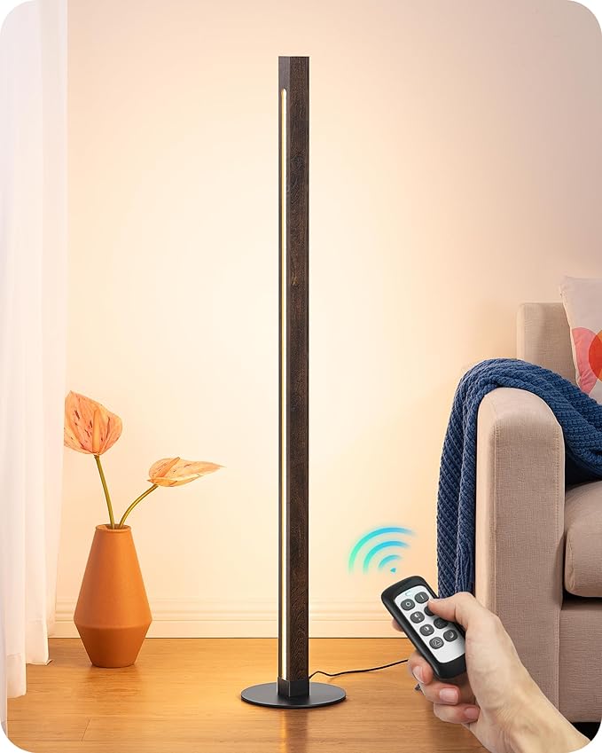 EDISHINE Floor Lamps for Living Room, Upgraded Dual-Sided Lighting, Wooden Corner Floor Lamp, LED Corner Lamp with Remote/Foot Control, 7CCT & Dimmable Standing Lamp for Bedroom, Office, Dark Walnut-Ruum Studio Home