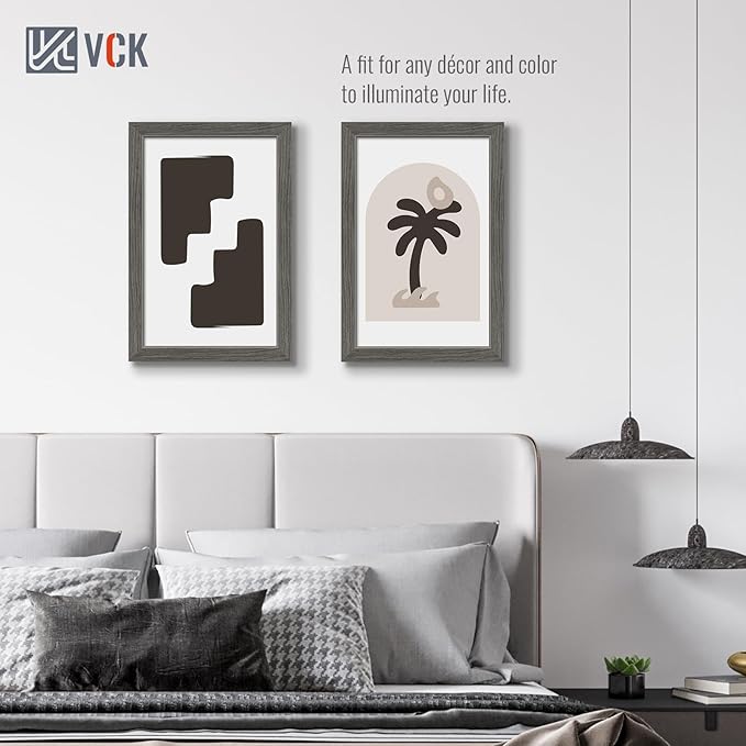 VCK 11x17 Picture Frame 3 Pack, Gray Solid Wood Poster Picture Frame, Exclusive Wood Grain, Wall Mounting Hanging-Ruum Studio Home