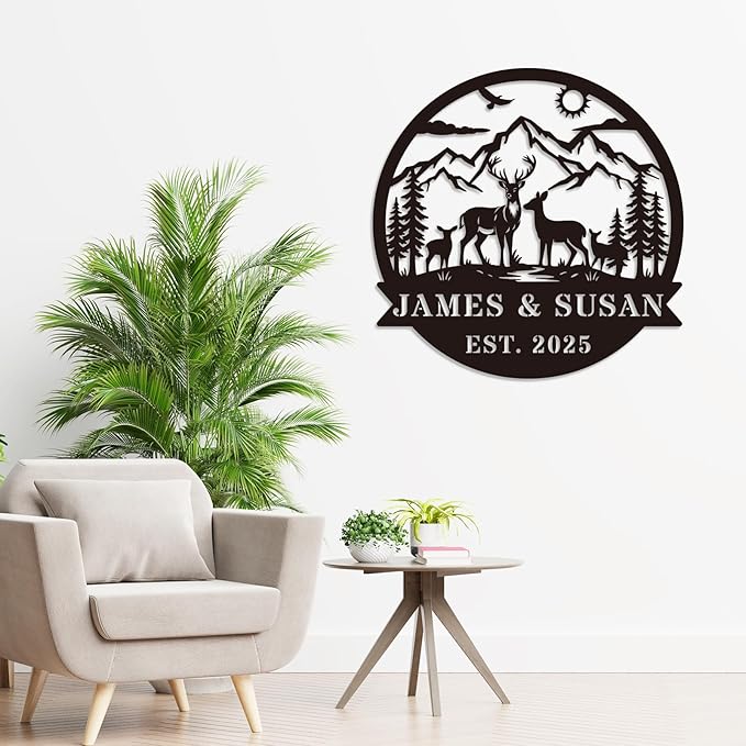 Personalized Rustic Metal Deer Cabin Sign, Outdoor Welcome Sign for Front Porch, Great Custom Metal Name Sign Gift for Hunters, Farmhouse Cabin Decor-Ruum Studio Home