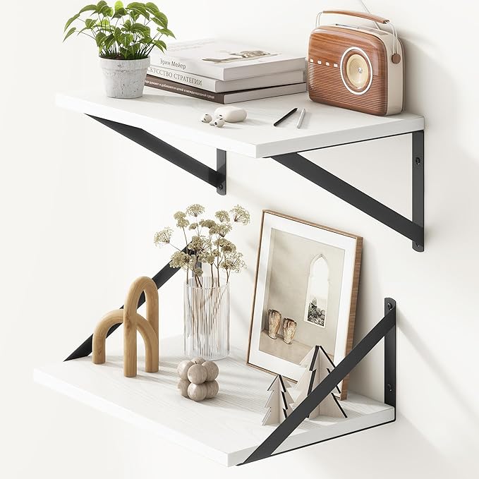 Fun Memories 10 Inch Deep Floating Shelves, White Floating Shelf 16 Inch Long, 16" W x 10" D Wall Shelves Set of 2, Deep Shelves for Books, Wide Floating Shelves for Bahtoom, Living Room, Kitchen-Ruum Studio Home