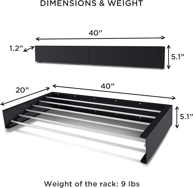 Step Up Laundry Drying Rack, Wall Mounted, Retractable Clothes Drying Rack, 60lbs Capacity, 20 Linear Ft, with Wall Template and Long Screwdriver Bit (40" White)-Ruum Studio Home