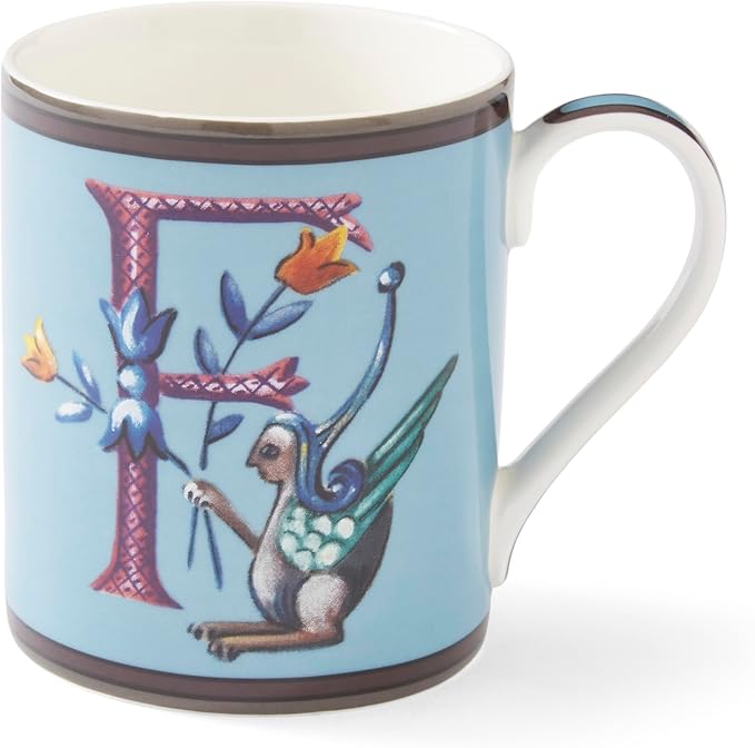Spode Kit Kemp 12oz Mug, F Initial - Fine China Coffee Cup with Floral Alphabet Design, Custom Letter Mug for Unique Gift Giving - Personalized Kitchen Drinkware, Dishwasher Safe & Stylish-Ruum Studio Home