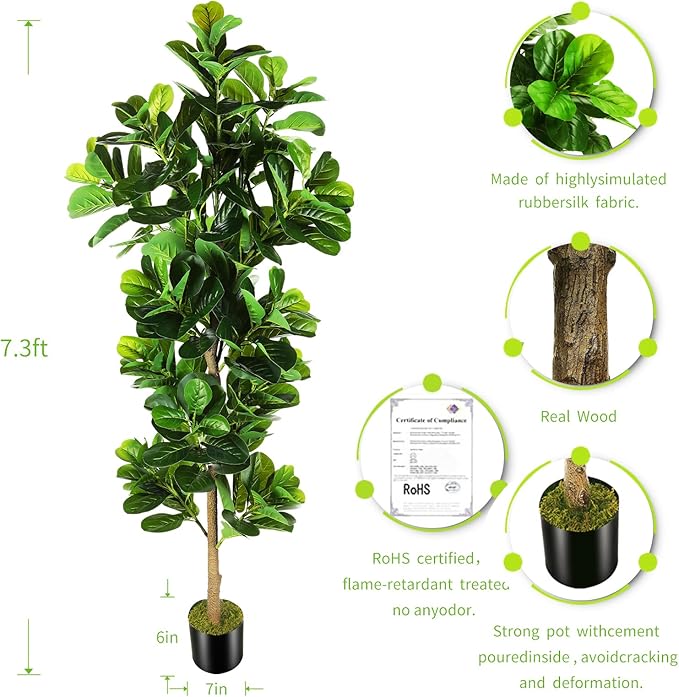 7.3ft Artificial Fiddle Leaf Fig Tree (87in) with Plastic Nursery Pot Faux Tree, Ficus Lyrata Fake Plant for Office House Farmhouse Living Room Home Decor (Indoor/Outdoor)-Ruum Studio Home