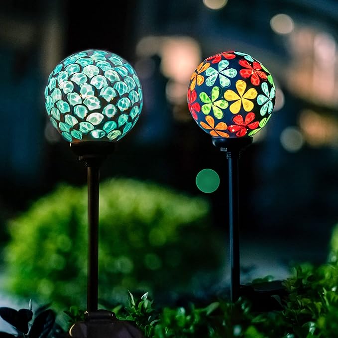 VCUTEKA Solar Garden Lights, Mosaic Solar Light Outdoor Waterproof LED Pathway Stake Light for Landscape Patio Yard Deck Walkway Decoration, 2 Pack-Ruum Studio Home