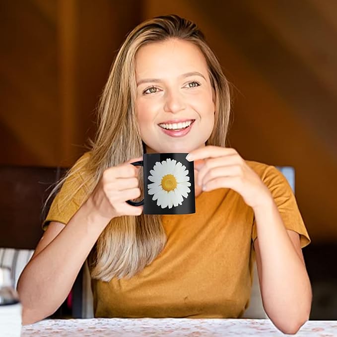 12Oz Daisy Black Ceramic Mug, Mug for Daily Coffee and Tea, Lead-free, Microwave and Dishwasher Safe Coffee Mug, Perfect gifts for women and men-Ruum Studio Home