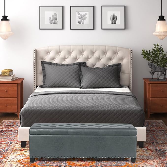 Joveco 47 Inch Storage Ottoman Bench,Tufted Fabric Storage Bench with Nailhead Trim for Bedroom (47”,Gray)-Ruum Studio Home