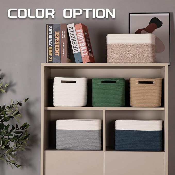 4 Pack Storage Baskets for Organizing, Woven Baskets for Shelves - Perfect for Toys, Books, Towels, and Clothes, Durable Gift Basket Bins Toy Storage, 12.7''L x9''W x7.8''H, Blue and White-Ruum Studio Home
