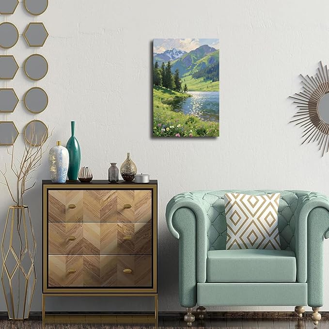 The scenery of mountain streams and green meadows is suitable for living rooms bedrooms offices landscape posters and wall paintings-Ruum Studio Home