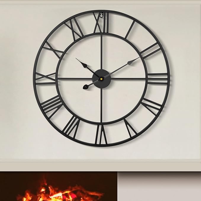 LEIKE 80CM Extra Large Wall Clock - 31" Oversize Modern Black Metal Roman Numeral Nearly Silent Little Ticking Battery Operated Wall Clocks for Living Room, Kitchen,Bedroom Farmhouse Home Decor-Ruum Studio Home