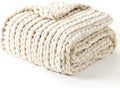 YnM Chunky Throw Blanket, Hand Knitted with Chenille Yarn, Skin Friendly, Ventilated and Breathable, Machine Washable, Home Décor Piece for Couch, Sofa and Bed (Butter Cream, 30x40 Inch)-Ruum Studio Home