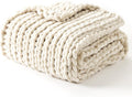 YnM Chunky Throw Blanket, Hand Knitted with Chenille Yarn, Skin Friendly, Ventilated and Breathable, Machine Washable, Home Décor Piece for Couch, Sofa and Bed (Butter Cream, 60x80 Inch)-Ruum Studio Home