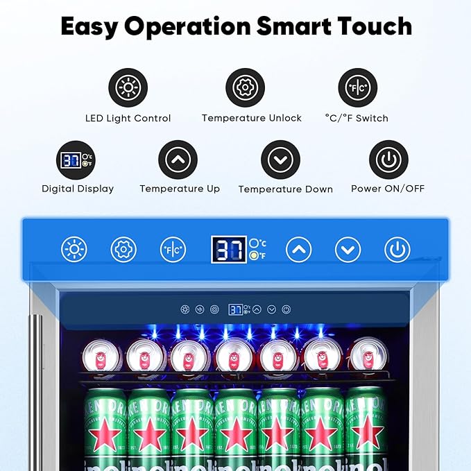 24" Beverage Refrigerator & Cooler, 180 Cans Under Counter Fridge with Lock, Glass Door & Powerful Cooling Compressor - Quiet, Built-in/Freestanding Drink Fridge-Ruum Studio Home