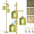 Gold Floor Lamp for Living Room, Vintage 3-Light Green Glass Standing Lamp, Brass Base Mid Century Modern, Retro Tree Design Tall Floor Lamps-Ruum Studio Home
