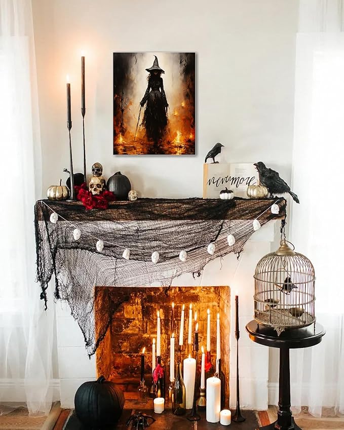Halloween Canvas Wall Art - Vintage Witche Poster, Gothic Dark Academia Wall Decor, Spooky Halloween Decor for Living Room, Bedroom & Bathroom, Framed Fall Decorations Indoor-Ruum Studio Home