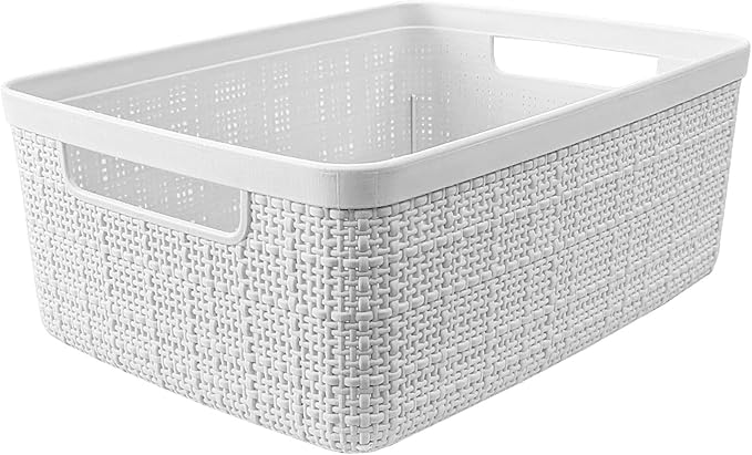 Curver Set of 8 Jute Small Decorative Plastic Organization and Storage Baskets, Perfect Bins for Home Office, Closet Shelves, Kitchen Pantry and All Bedroom Essentials-Ruum Studio Home
