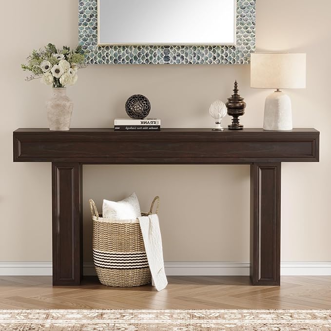 Rresyet 63 Inch Long Console Table, Sofa Table Behind Sofa, Wooden Entryway Table, Farmhouse Entryway Table for Entry, Hallway, Living Room (Cherry)-Ruum Studio Home